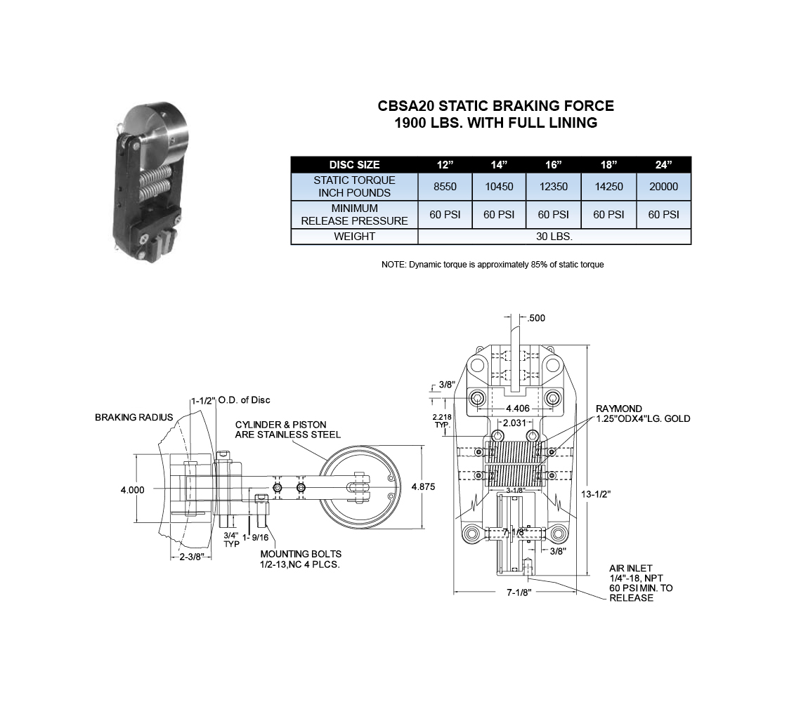 CBSA SPRING APPLIED-AIR R CALIPER BRAKE - Carlson Industrial